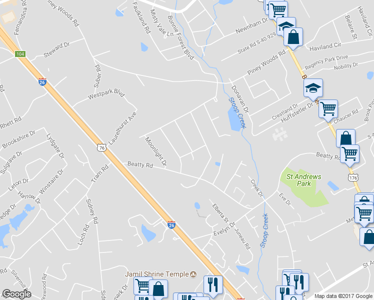 map of restaurants, bars, coffee shops, grocery stores, and more near 101 Mistwoode Road in Columbia