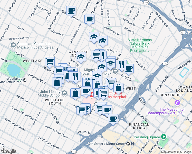 map of restaurants, bars, coffee shops, grocery stores, and more near 420 Witmer Street in Los Angeles