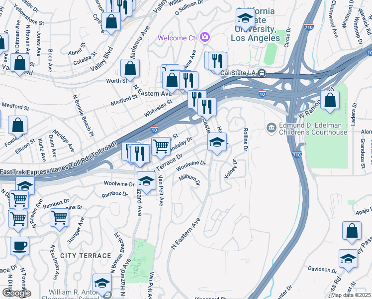 map of restaurants, bars, coffee shops, grocery stores, and more near 4243 City Terrace Drive in Los Angeles