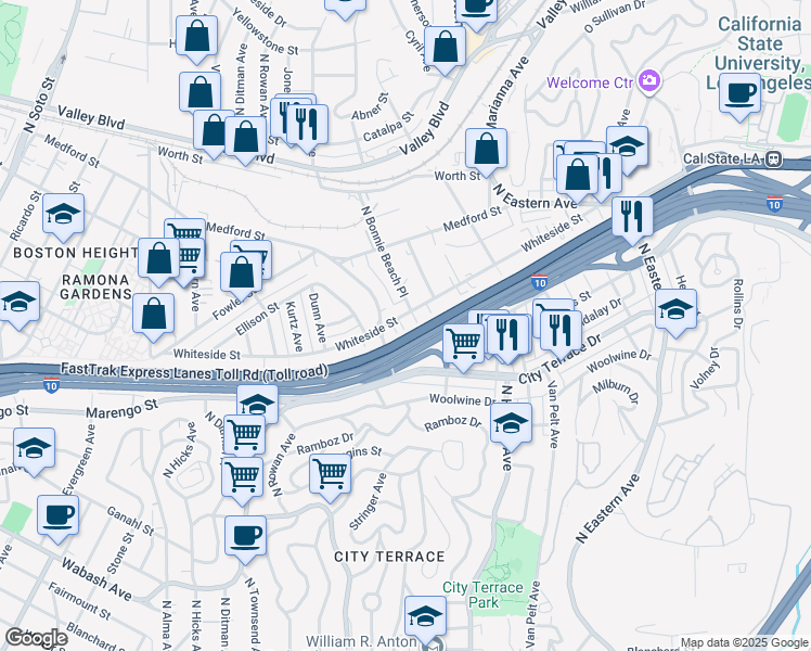 map of restaurants, bars, coffee shops, grocery stores, and more near 3844 Whiteside Street in Los Angeles