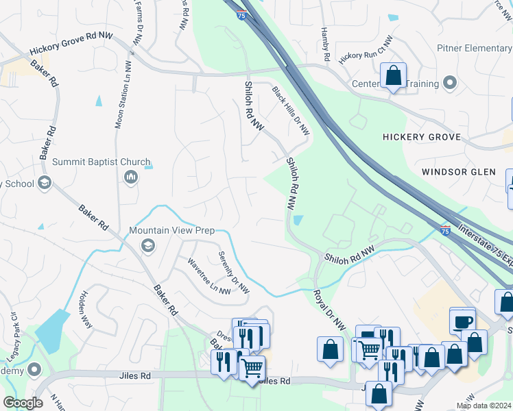 map of restaurants, bars, coffee shops, grocery stores, and more near 4006 Maple Ridge Lane Northwest in Acworth