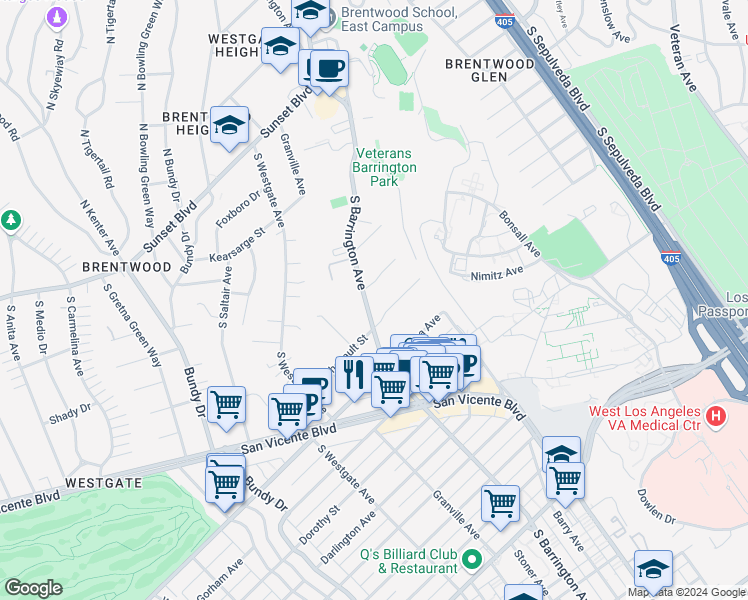 map of restaurants, bars, coffee shops, grocery stores, and more near in Los Angeles