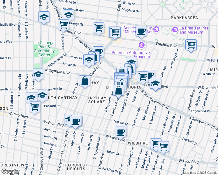 map of restaurants, bars, coffee shops, grocery stores, and more near 1036 Hi Point Street in Los Angeles