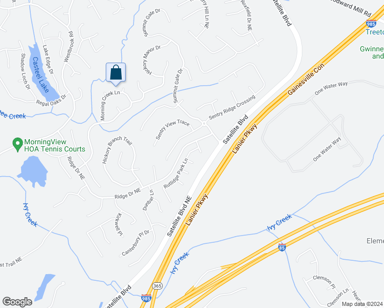map of restaurants, bars, coffee shops, grocery stores, and more near 479 Rutlidge Park Lane in Suwanee