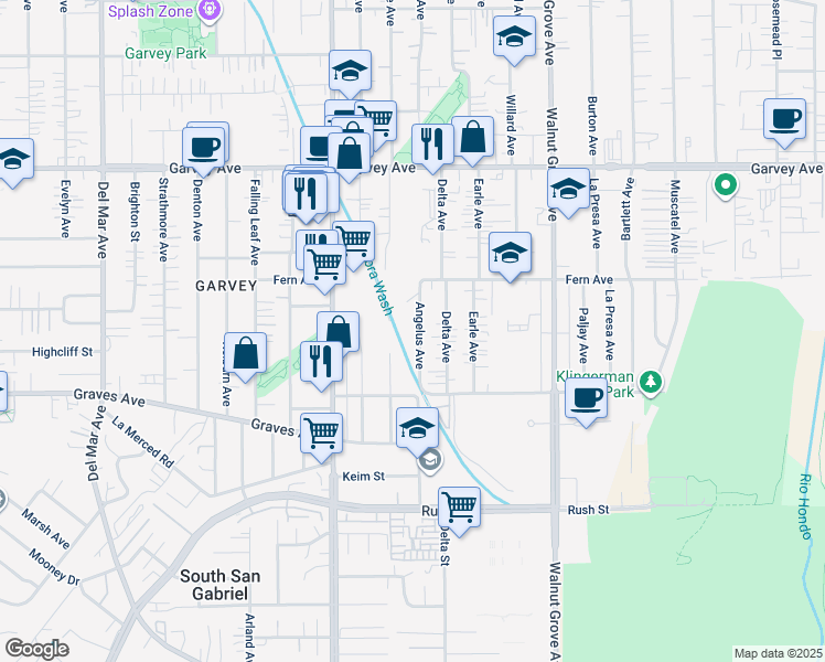map of restaurants, bars, coffee shops, grocery stores, and more near 2507 Angelus Avenue in Rosemead
