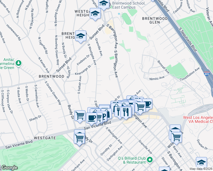 map of restaurants, bars, coffee shops, grocery stores, and more near 578 Lorna Lane in Los Angeles