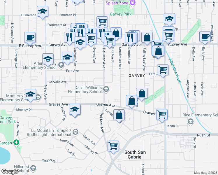 map of restaurants, bars, coffee shops, grocery stores, and more near 2468 Del Mar Avenue in Rosemead