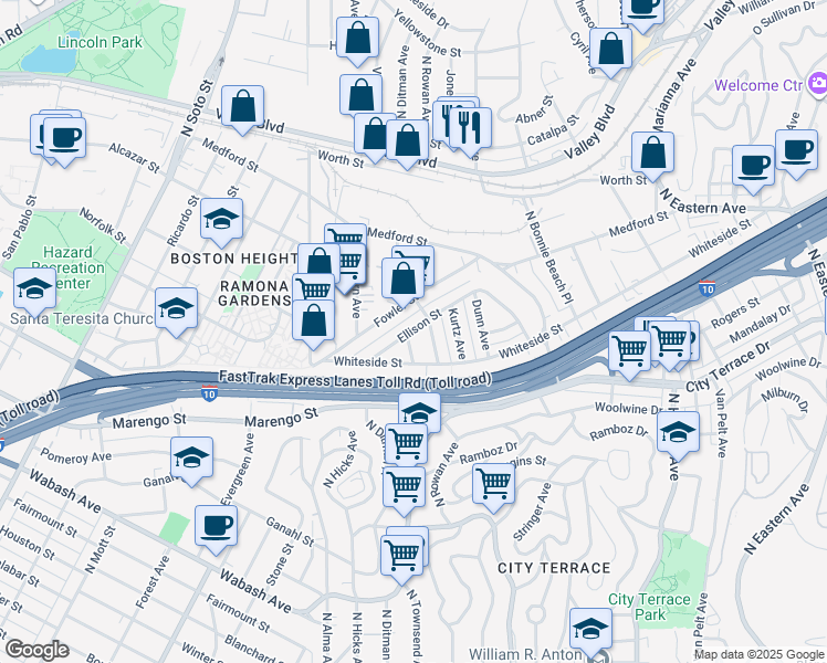 map of restaurants, bars, coffee shops, grocery stores, and more near 1505 Adkisson Avenue in Los Angeles