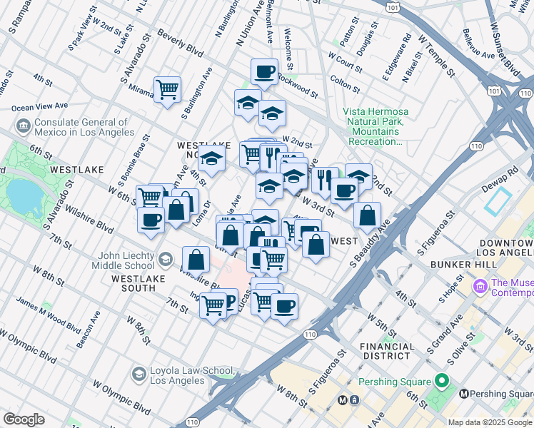 map of restaurants, bars, coffee shops, grocery stores, and more near 437 Hartford Avenue in Los Angeles