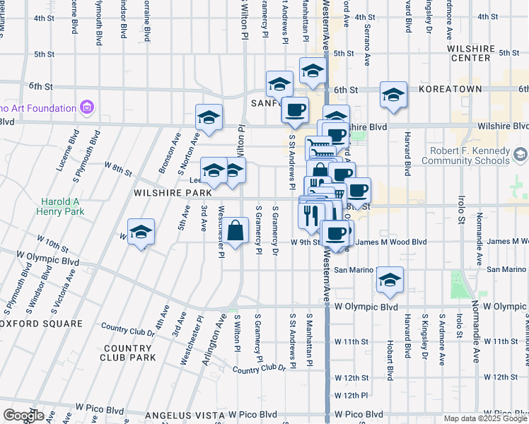 map of restaurants, bars, coffee shops, grocery stores, and more near in Los Angeles