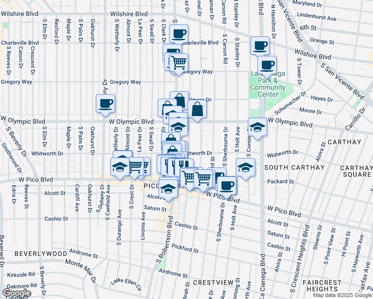 map of restaurants, bars, coffee shops, grocery stores, and more near 1059 South Wooster Street in Los Angeles