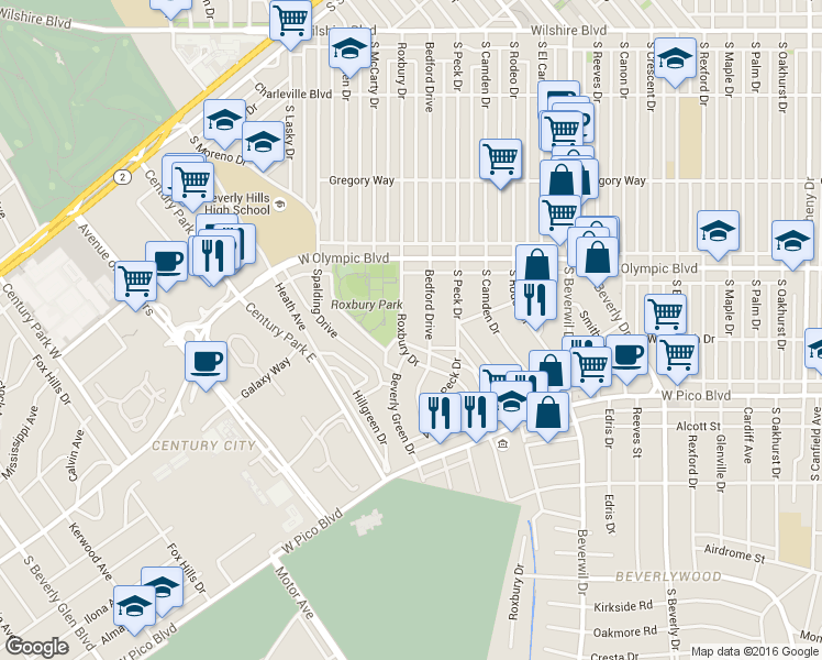 map of restaurants, bars, coffee shops, grocery stores, and more near 480 South Roxbury Drive in Beverly Hills