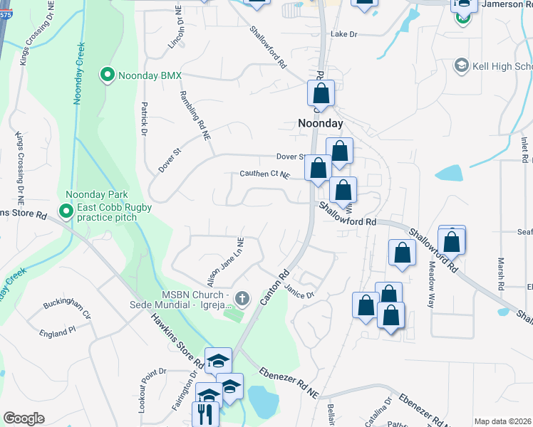 map of restaurants, bars, coffee shops, grocery stores, and more near 894 Trace Circle Northeast in Marietta