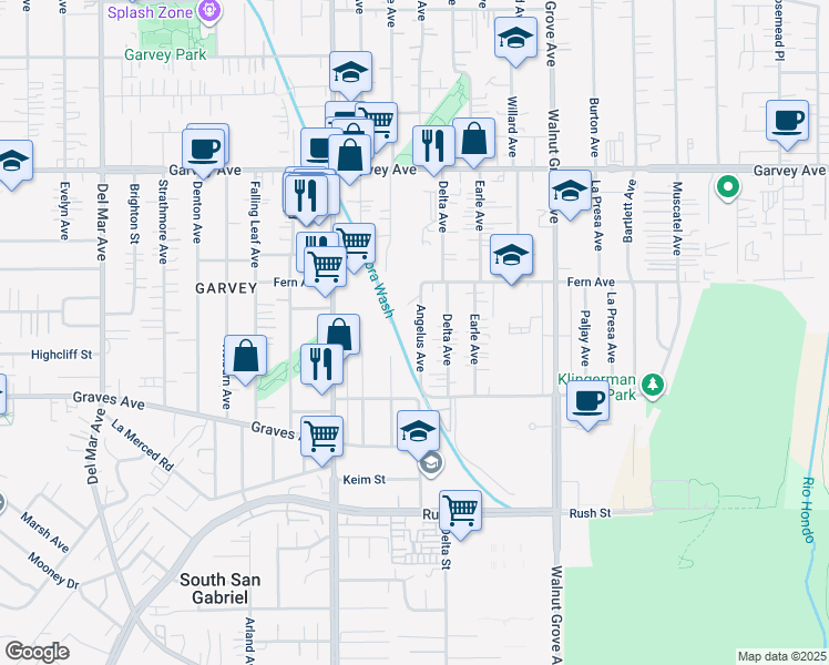 map of restaurants, bars, coffee shops, grocery stores, and more near 2507 Angelus Avenue in Rosemead