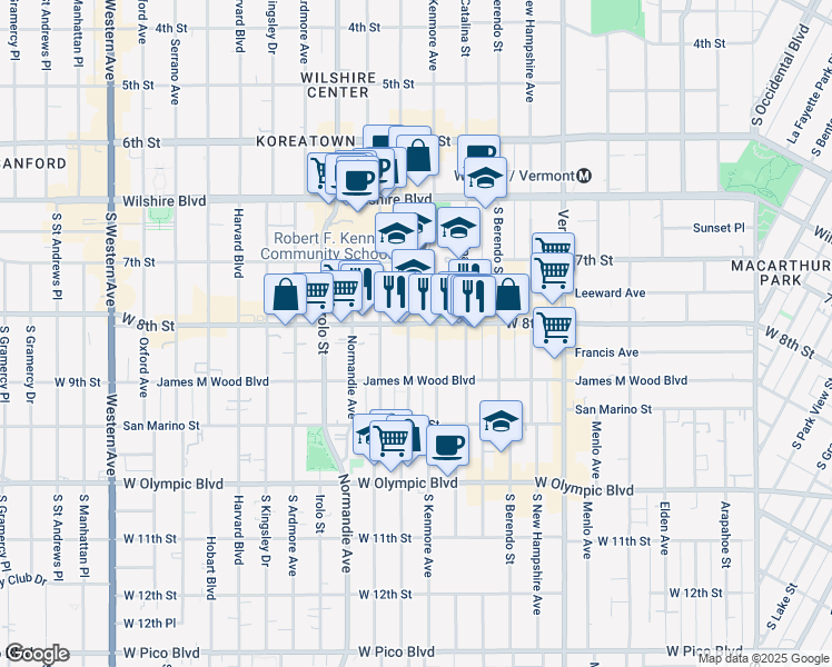 map of restaurants, bars, coffee shops, grocery stores, and more near in Los Angeles