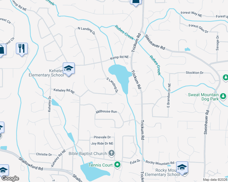 map of restaurants, bars, coffee shops, grocery stores, and more near 4569 South Landing Drive in Marietta
