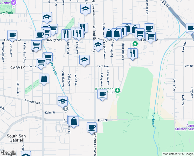 map of restaurants, bars, coffee shops, grocery stores, and more near 2502 Walnut Grove Avenue in Rosemead