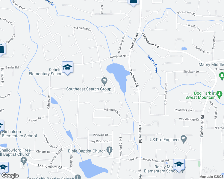 map of restaurants, bars, coffee shops, grocery stores, and more near 4569 South Landing Drive in Marietta