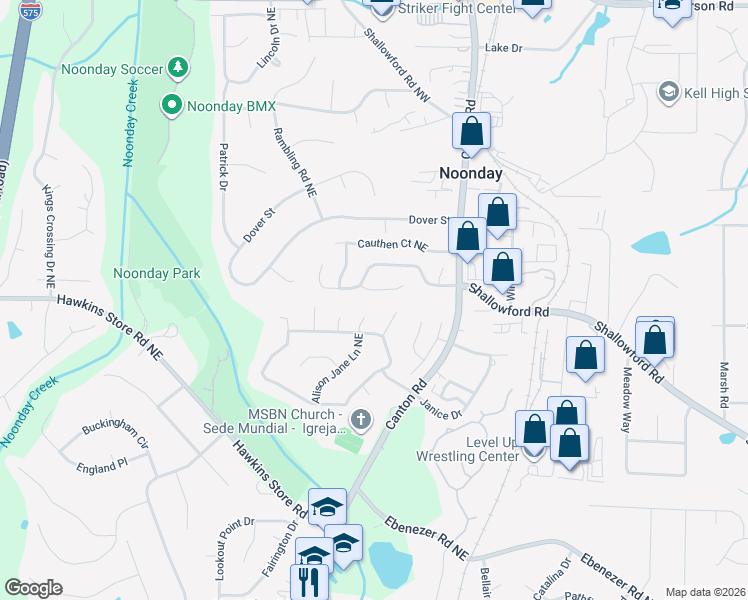 map of restaurants, bars, coffee shops, grocery stores, and more near 888 Trace Circle Northeast in Marietta