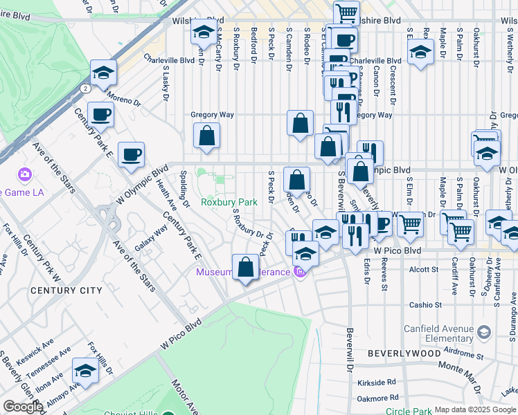 map of restaurants, bars, coffee shops, grocery stores, and more near 470 South Bedford Drive in Beverly Hills