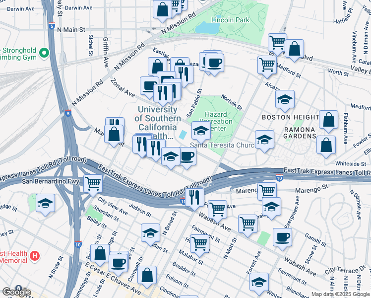 map of restaurants, bars, coffee shops, grocery stores, and more near 2110 Charlotte Street in Los Angeles