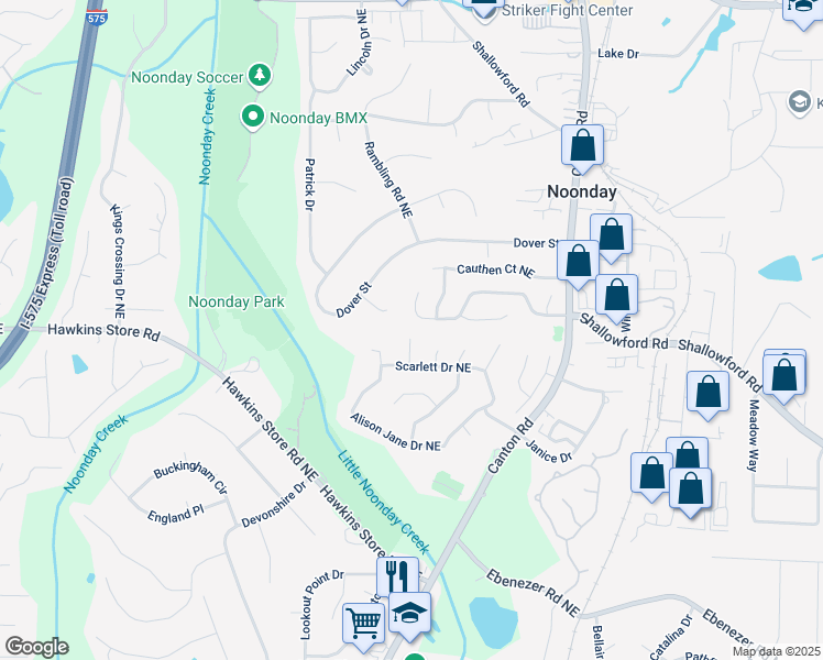 map of restaurants, bars, coffee shops, grocery stores, and more near 864 Highland Terrace in Marietta