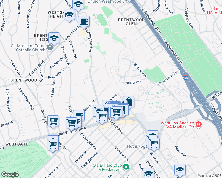 map of restaurants, bars, coffee shops, grocery stores, and more near 11620 Chenault Street in Los Angeles