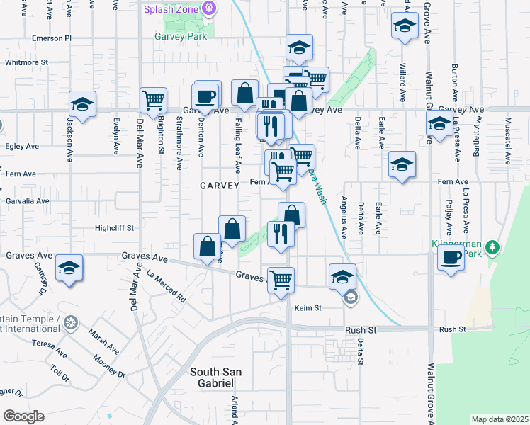 map of restaurants, bars, coffee shops, grocery stores, and more near 2510 Pine Street in Rosemead