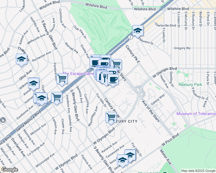 map of restaurants, bars, coffee shops, grocery stores, and more near 10250 Santa Monica Boulevard in Los Angeles