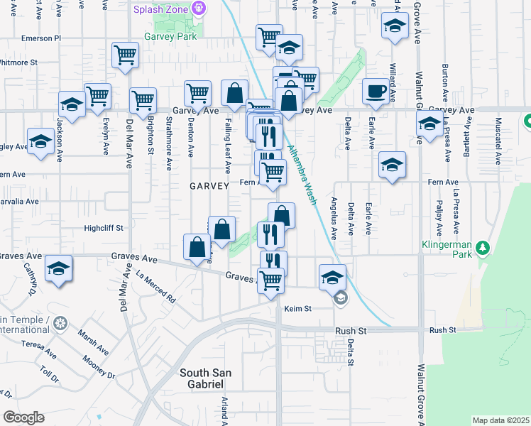 map of restaurants, bars, coffee shops, grocery stores, and more near 2510 Pine Street in Rosemead