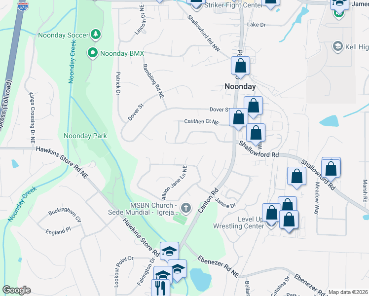 map of restaurants, bars, coffee shops, grocery stores, and more near 878 Highland Terrace in Marietta
