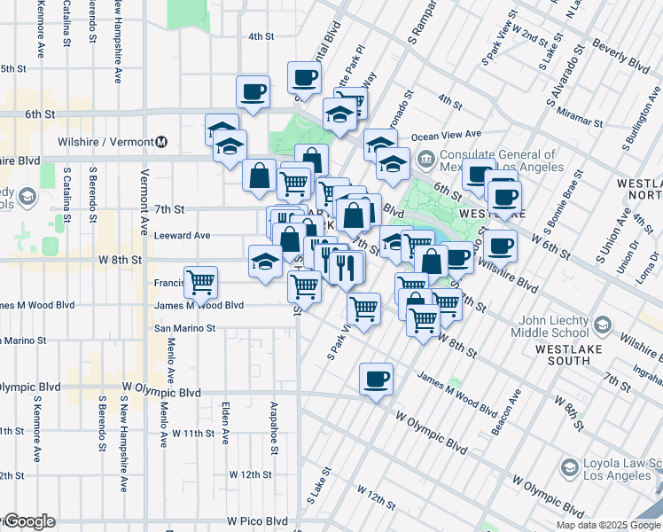 map of restaurants, bars, coffee shops, grocery stores, and more near 746 South Coronado Street in Los Angeles