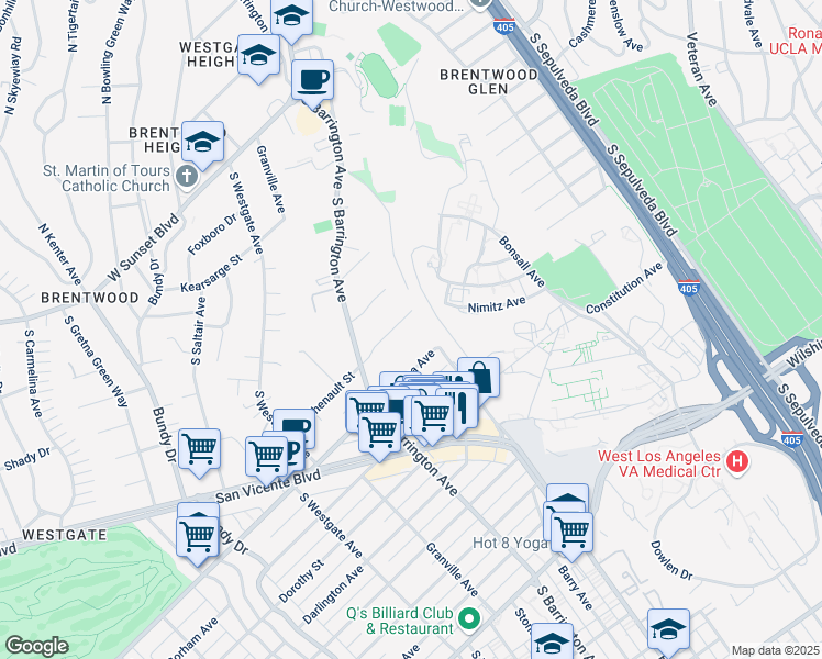 map of restaurants, bars, coffee shops, grocery stores, and more near 11620 Chenault Street in Los Angeles