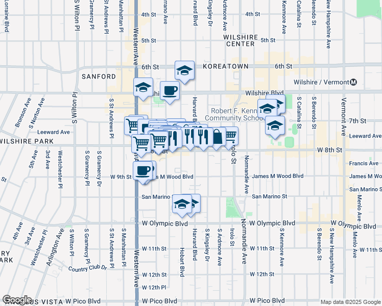 map of restaurants, bars, coffee shops, grocery stores, and more near 808 South Hobart Boulevard in Los Angeles