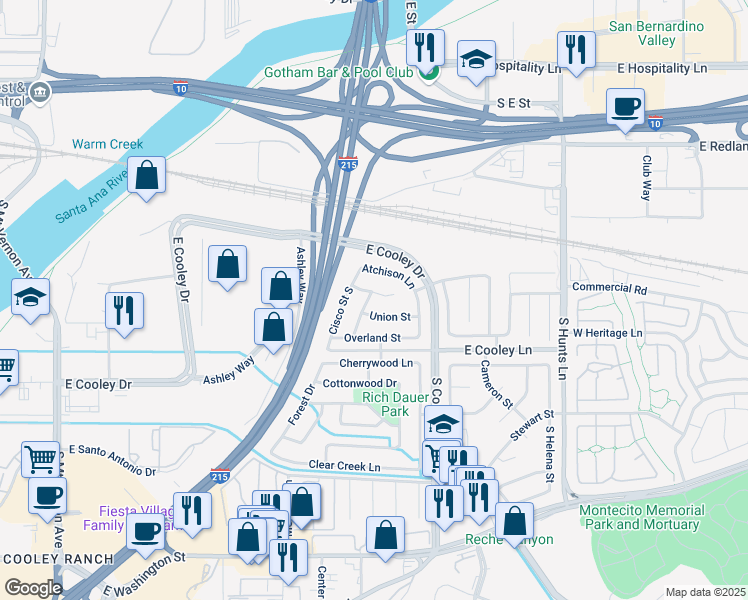 map of restaurants, bars, coffee shops, grocery stores, and more near 786 Santa Fe Lane in Colton
