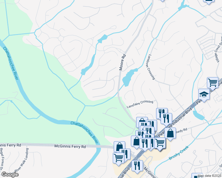 map of restaurants, bars, coffee shops, grocery stores, and more near 4444 Crofton Overlook in Suwanee
