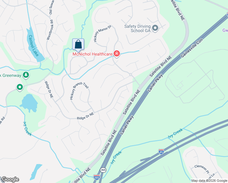 map of restaurants, bars, coffee shops, grocery stores, and more near 565 Sentry Ridge Crossing in Suwanee