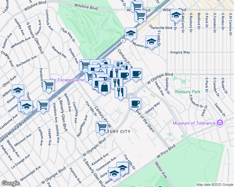 map of restaurants, bars, coffee shops, grocery stores, and more near in Los Angeles