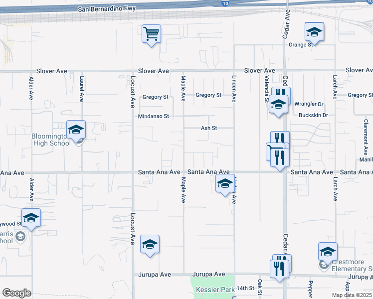 map of restaurants, bars, coffee shops, grocery stores, and more near 18310 Manila Street in Bloomington