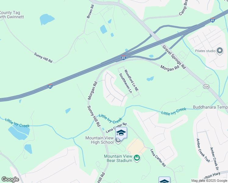 map of restaurants, bars, coffee shops, grocery stores, and more near 2536 Gristhaven Lane in Buford