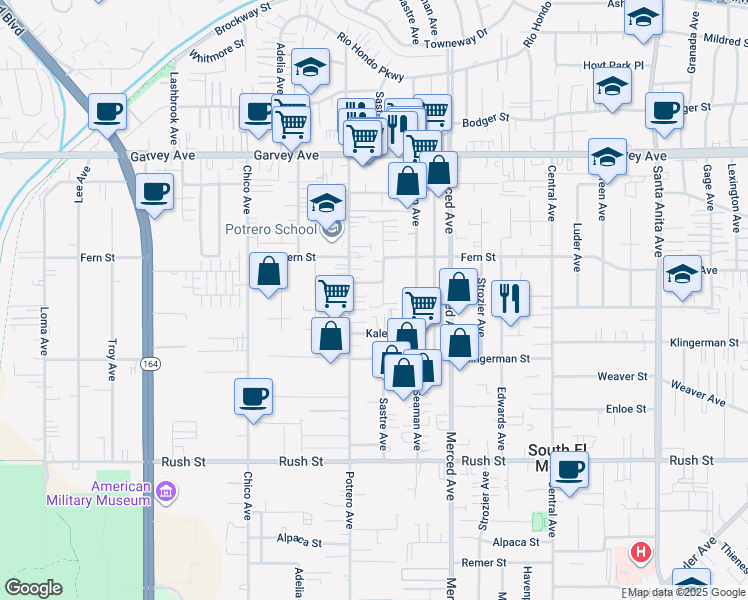 map of restaurants, bars, coffee shops, grocery stores, and more near 2509 Sastre Avenue in El Monte