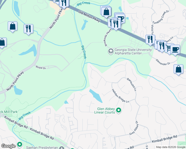 map of restaurants, bars, coffee shops, grocery stores, and more near 910 Crofters Pass in Alpharetta