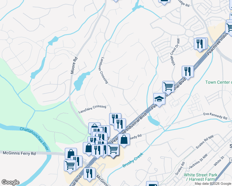 map of restaurants, bars, coffee shops, grocery stores, and more near 4267 Goldfield Trace in Suwanee