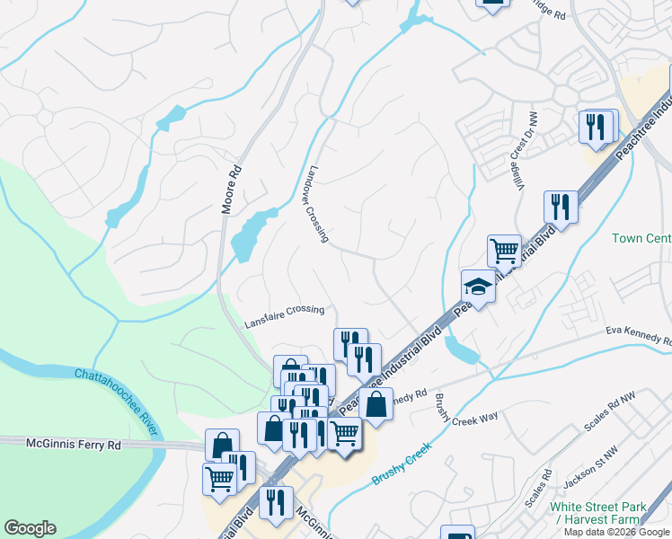 map of restaurants, bars, coffee shops, grocery stores, and more near 4267 Goldfield Trace in Suwanee