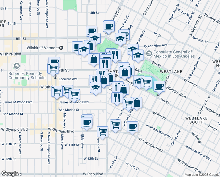 map of restaurants, bars, coffee shops, grocery stores, and more near in Los Angeles