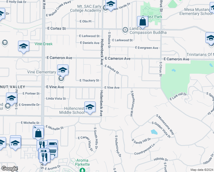 map of restaurants, bars, coffee shops, grocery stores, and more near 945 South Shasta Street in West Covina