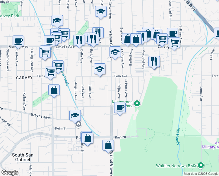 map of restaurants, bars, coffee shops, grocery stores, and more near 2511 Walnut Grove Avenue in Rosemead