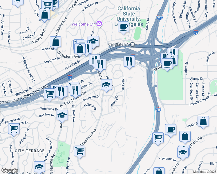 map of restaurants, bars, coffee shops, grocery stores, and more near 4361 City Terrace Drive in Los Angeles
