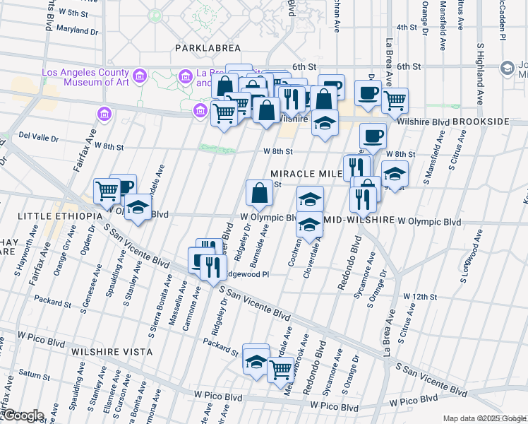 map of restaurants, bars, coffee shops, grocery stores, and more near 5601 West Olympic Boulevard in Los Angeles