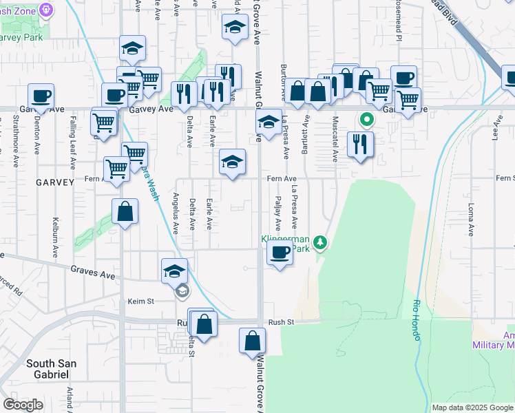 map of restaurants, bars, coffee shops, grocery stores, and more near 2502 Walnut Grove Avenue in Rosemead